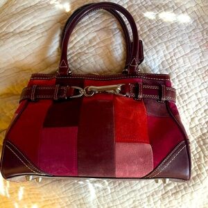 Patchwork Leather Handbag - Burgundy and Red